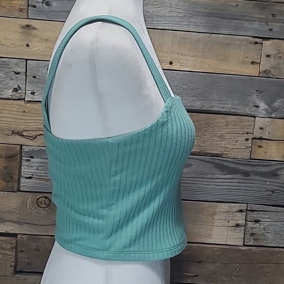 American Eagle Ribbed Cropped Tank Size M Light Blue 90s Square Neck Beach - Picture 7 of 8